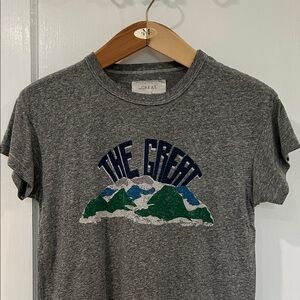 THE GREAT Grey Tee with Navy and Green Mountain Graphic